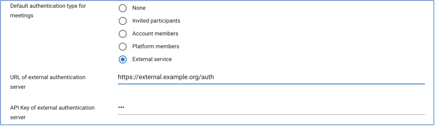 Configuration of external meeting authorization service