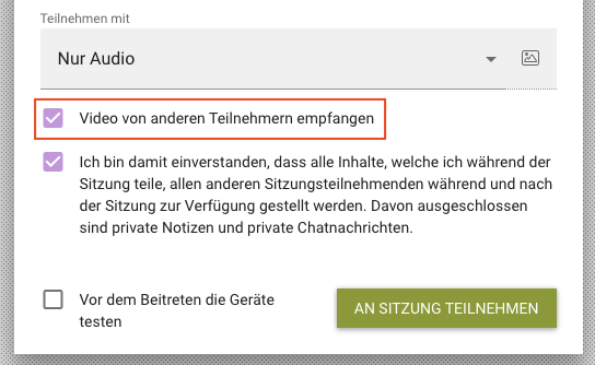 Ein Bildschirmfoto des 'An Meeting teilnehmen' Fensters