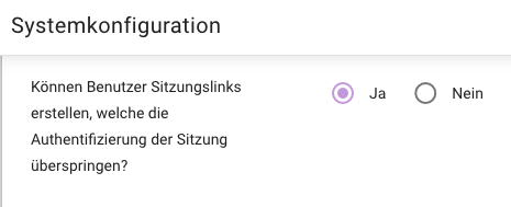 Ein Screenshot, der zeigt, wie spezielle Meetinglinks zum schnellen Beitreten aktiviert werden können.