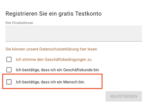Ein Screenshot, der die Captcha-Funktion zeigt