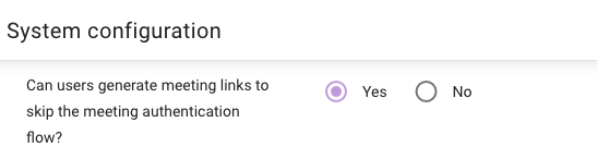 A screenshot that shows how the skip meeting auth link can be controlled