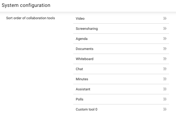 A screenshot that shows how collaboration tools can be re-ordered