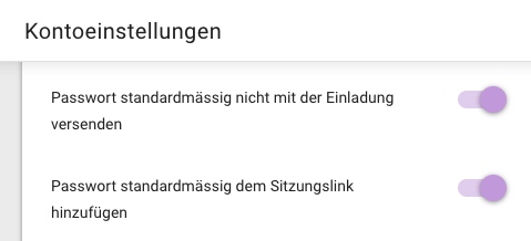 Screenshot neue Account Standardeinstellungen
