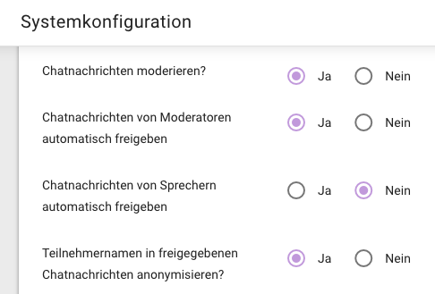 Screenshot Konfiguration von moderiertem Chat