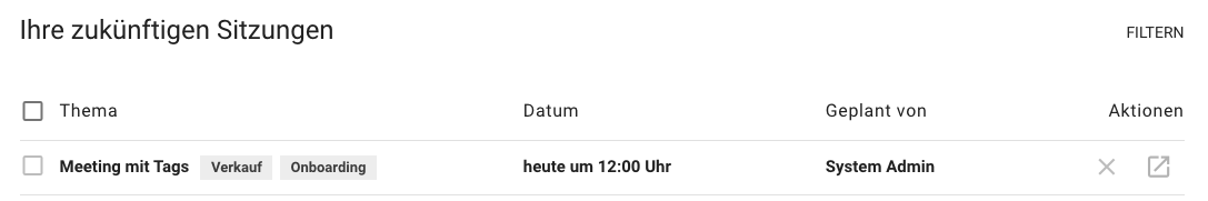 Screenshot zukünftige Meetings